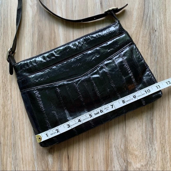 VINTAGE 70s/80s Black Eel Skin Crossbody Bag Retro Glam - Picture 9 of 9